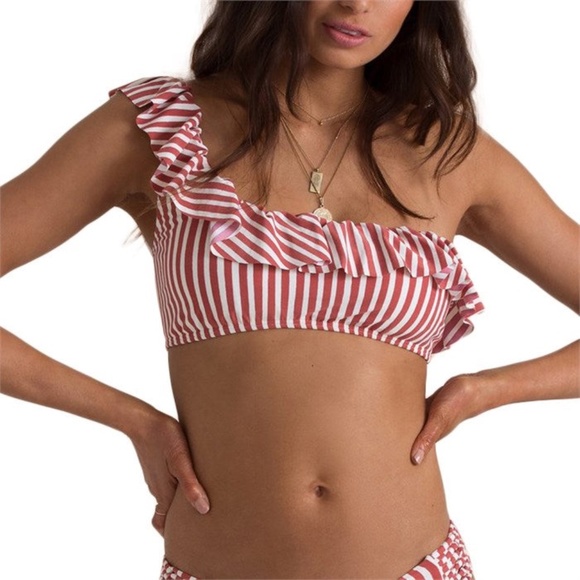Billabong Sincerely Jules Dos Palmas Ruffle Bikini TOP ONLY in Mul Red Sz Small - Picture 1 of 9